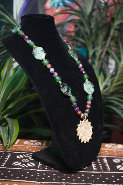 Ethereal Harmony: Green & Purple Gemstone Necklace