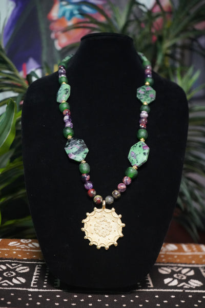 Ethereal Harmony: Green & Purple Gemstone Necklace