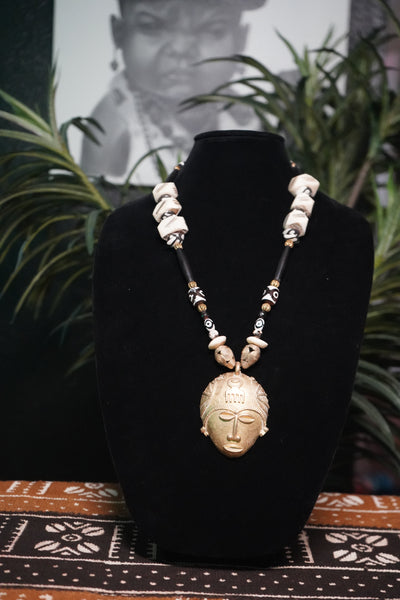 Tribal Warrior's Valor: Bone and Brass Necklace