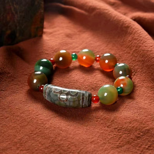Crystal Two-color Agate Five-eyed Thunder And Lightning Dzi Beads Series